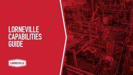 Cover Photo of The Lorneville Capabilities Guide with the title and a photo of refinery piping